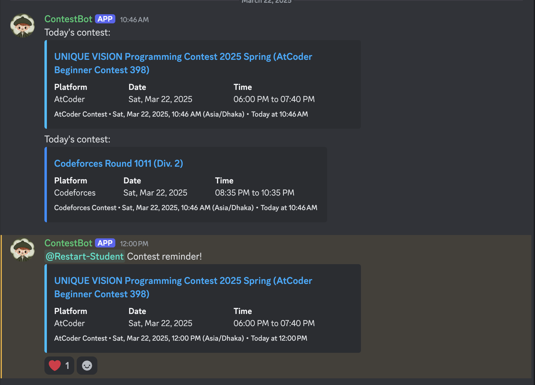 Contest Pulse Bot Preview