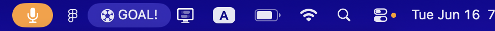 Menu bar showing GOAL! alert animation