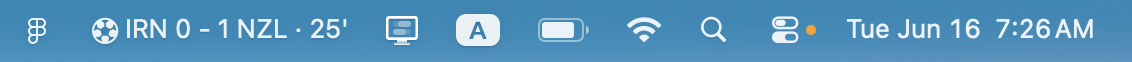 Menu bar showing live match with team color highlights